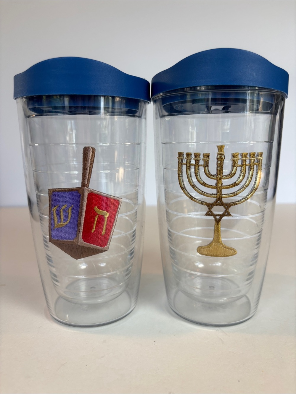 Tervis Hanukkah 16 oz Hot Cold Tumblers with Lids Set of 2 Menorah Dreidel